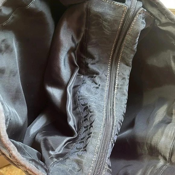 Fossil Modern Vintage Black Logo Fabric Tote Bag Canvas Straps Women’s Pocket - Picture 7 of 16